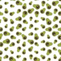 Seamless pattern with green avocado. Food background. Autumn and summer illustration with colorful cute fruits. Eco Royalty Free Stock Photo