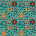 A seamless vector flat pattern featuring eco-themed Christmas elements. Royalty Free Stock Photo