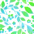 Seamless pattern of green and blue decorative tree leaves and flowers. hand drawing. Not AI, Vector illustration Royalty Free Stock Photo