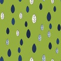 Seamless pattern from green and blue leaves on a light background. Strict flat design. Geometric location. Natural eco Royalty Free Stock Photo