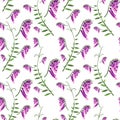 Seamless pattern of green branches with flowering purple flowers Royalty Free Stock Photo