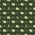 Seamless pattern with green broccoli, cauliflower and leaves. Royalty Free Stock Photo