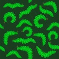 Seamless Pattern. Green Cartoon Caterpillars Isolated on White Background. Cute Summer Insects. Small Maggot Move