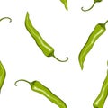 Seamless pattern green chilli pepper. Peppers background. Hand drawing. Vector illustration. Cartoon style.