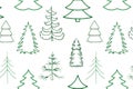 seamless pattern with green Christmas trees. gift wrapping. vector line style Royalty Free Stock Photo