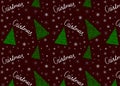 Seamless pattern with green Christmas trees, snowflakes on a dark red background. Winter design. Christmas decorations. Textile Royalty Free Stock Photo