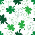 Seamless pattern with green clover isolated on white background. Hand drawn vector silhouette sketch illustration in doodle Royalty Free Stock Photo
