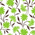 Seamless pattern with green flowers and brown leaves. Vector illustration. Royalty Free Stock Photo