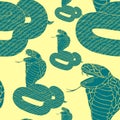 seamless pattern green king cobra with fangs. vector illustration Royalty Free Stock Photo