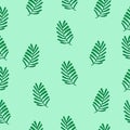 Seamless pattern with beautiful green leaf on green background. hand drawn vector. palm leaf illustration. doodle art for wallpape Royalty Free Stock Photo