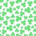 Seamless pattern of green leaves clovers to St. Patrick Day. Hand-drawn vector illustration of clover for Irish holiday, Royalty Free Stock Photo