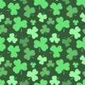 Seamless pattern of green leaves clovers to St. Patrick Day. Hand-drawn vector illustration of clover for Irish holiday, Royalty Free Stock Photo