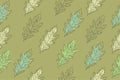 Seamless pattern of green leaves of Mizuna lettuce. Vector illustration of Japanese mustard