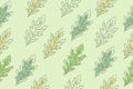 Seamless pattern of green leaves of Mizuna lettuce. Vector illustration of Japanese mustard