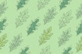 Seamless pattern of green leaves of Mizuna lettuce. Vector illustration of Japanese mustard