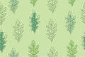 Seamless pattern of green leaves of Mizuna lettuce. Vector illustration of Japanese mustard