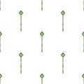 Seamless pattern with green magic staff icon on white background. Magic wand, scepter, stick, rod. Vector illustration