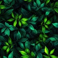 Seamless pattern of green neon leaves on black background Royalty Free Stock Photo