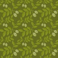 Seamless Pattern Green Olives, Olive Endless Background, Texture, Wallpaper. Vector Illustration.