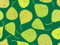 Seamless pattern with green pears on a green background. Fruit pear in a minimalist style. Design for printing on fabric, banners