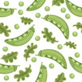 Seamless pattern of green peas in pod and lettuce fresh food flat vector illustration isolated on background Royalty Free Stock Photo