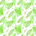 Seamless pattern of green peas and spots, hand-drawn doodle-style elements. Vegetables. Abstract spots in pastel green Royalty Free Stock Photo