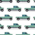 Seamless pattern of green pickup truck