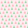 Seamless pattern with green and pink Christmas trees on a pastel pink background. Vector illustration Royalty Free Stock Photo