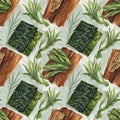 Seamless Pattern with Green Plants and Wood Royalty Free Stock Photo