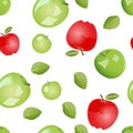 Seamless pattern of green and red apples with leaves. Vector illustration isolated on white background. Royalty Free Stock Photo