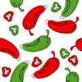 Seamless pattern green and red chilli pepper. Hand drawing chilli pepper. Vector illustration chilli pepper. Royalty Free Stock Photo