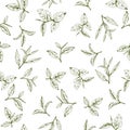 Seamless pattern with green tea, hand-drawn