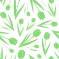 Seamless pattern with green tulip flowers on a white background