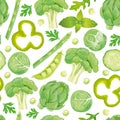 Seamless pattern of green vegetables