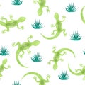 Seamless pattern with green watercolor lizard. Royalty Free Stock Photo