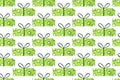 Seamless pattern with green Wrapped gift box with ribbon. Hand painted watercolor illustration on white background Royalty Free Stock Photo