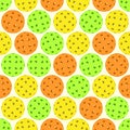 Seamless Pattern of Green, Yellow and Orange Outdoor Balls for Pickleball