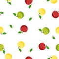 Seamless pattern with green, yellow and red apples on a white background. Vector graphics Royalty Free Stock Photo