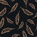 Seamless pattern with grey outline of bird feathers. Hand drawn vector illustration Royalty Free Stock Photo