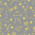 Seamless pattern with grill, barbecue tools. BBQ