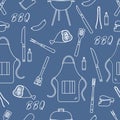 Seamless pattern with grill, barbecue tools. BBQ Royalty Free Stock Photo