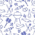 Seamless pattern with grill, barbecue tools. BBQ Royalty Free Stock Photo