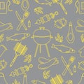 Seamless pattern with grill, barbecue tools. BBQ