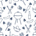 Seamless pattern with grill, barbecue tools. BBQ Royalty Free Stock Photo