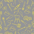 Seamless pattern Grill, barbecue tools, food. BBQ