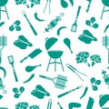 Seamless pattern Grill, barbecue tools, food. BBQ Royalty Free Stock Photo