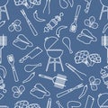 Seamless pattern Grill, barbecue tools, food. BBQ Royalty Free Stock Photo