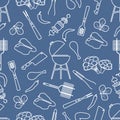 Seamless pattern Grill, barbecue tools, food. BBQ