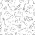 Seamless pattern Grill, barbecue tools, food. BBQ Royalty Free Stock Photo