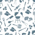 Seamless pattern Grill, barbecue tools, food. BBQ Royalty Free Stock Photo